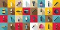 Dip pen tools icons set flat vector. Artwork ink Royalty Free Stock Photo