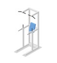 Dip station, training apparatus for the gym. Fitness equipment isometric illustration. Colorful flat vector illustration