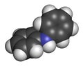 Diphenylamine antioxidant molecule. Used to prevent apple scald. 3D rendering. Atoms are represented as spheres with conventional