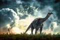 Diplodocus dinosaur on the ancient jungle. Dinosaur. Jurassic period. A huge monster. Global catastrophe. Death of the dinosaurs