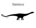 Diplodocus. Sauropodomorpha dinosaur. Monochrome vector illustration of silhouette of prehistoric creature diplodocus Royalty Free Stock Photo