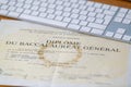 Diplom Baccalaureate certificate on a wooden table in France