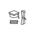 Diploma, cap book icon. Element of winner line icon