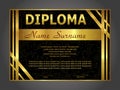 Diploma or certificate horizontal template. Elegant black background with gold. Vector