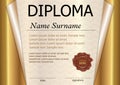 Diploma or certificate template. Award winner. Winning the competition. Reward. Gold curled paper. The text on separate layer.