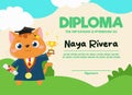 Cute diploma certificate template for preschool, kindergarten or primary school student. Royalty Free Stock Photo