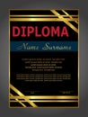 Diploma or certificate vertical template. Elegant black background with gold. Vector