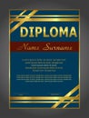 Diploma or certificate vertical template. Elegant blue background with gold. Vector