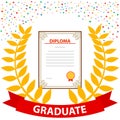 Diploma of the graduate with a laurel wreath. The concept of a graduate.
