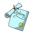 Diploma of graduation, diploma rolled up, vector illustration in cartoon