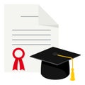 Diploma & Graduation Hat Flat Icon on White Royalty Free Stock Photo