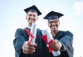 Diploma, happy and friends at graduation from university education for celebration, success and knowledge. Portrait of Royalty Free Stock Photo