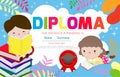 Diploma kids Certificates kindergarten and elementary, Preschool Kids Diploma certificate background design template