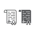 Diploma line and glyph icon, school and education, certificate sign vector graphics, a linear pattern on a white