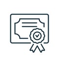 Diploma Line Icon. Certificate with License Badge Linear Icon in flat style. Winner Medal Outline Pictogram. Award Royalty Free Stock Photo