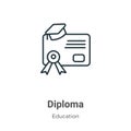 Diploma outline vector icon. Thin line black diploma icon, flat vector simple element illustration from editable education concept Royalty Free Stock Photo