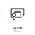 Diploma outline vector icon. Thin line black diploma icon, flat vector simple element illustration from editable education concept Royalty Free Stock Photo