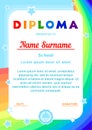 diploma with a rainbow,the sky and stars in a cartoon style