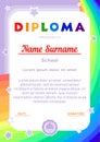 Diploma with a rainbow,the sky and stars in a cartoon style Royalty Free Stock Photo