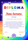 Diploma with a rainbow,the sky and stars in a cartoon style
