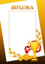 Diploma with realistic gold awards. Certificate for sports or corporate competitions