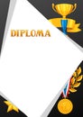 Diploma with realistic gold awards. Certificate for sports or corporate competitions