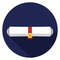 Diploma rolled icon in flat design.