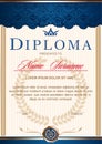 diploma vertical in the Royal style Vintage, Rococo, Baroque.blue c gold color scheme