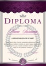 diploma vertical in the Royal style Vintage, Rococo, Baroque, glamour.Dark purple with silver color