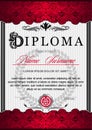 The diploma is vertical in the style of vintage, rococo, baroque