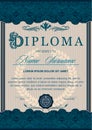 The diploma is vertical in the style of vintage, rococo, baroque