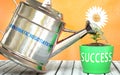 Diplomatic negotiations helps achieve success - pictured as word Diplomatic negotiations on a watering can to show that it makes