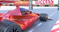 Diplomatic negotiations and success - pictured as word Diplomatic negotiations and a f1 car, to symbolize that Diplomatic