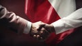 diplomats shake hands against the backdrop