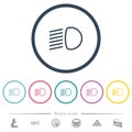 Dipped beam lights flat color icons in round outlines