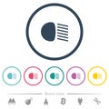 Dipped beam lights flat color icons in round outlines