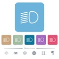 Dipped beam lights flat icons on color rounded square backgrounds