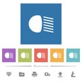 Dipped beam lights flat white icons in square backgrounds