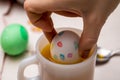 Dipping Speckled Egg Royalty Free Stock Photo