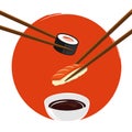 Dipping sushi with salmon in soy sauce Royalty Free Stock Photo