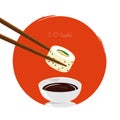 Dipping sushi in soy sauce orange background Royalty Free Stock Photo