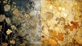 A diptych of abstract autumn background in vintage style. Chemigram and photogram image