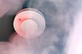 Dire alarm smoke detector with red LED indicator on ceiling Royalty Free Stock Photo