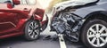 Dire consequences two cars collide head on, resulting in severe damage and wreckage on street