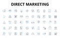 Direct marketing linear icons set. Targeted, Personalized, Mail, Ads, Database, Promotions, Sales vector symbols and