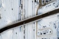 Aerial view of Whitefish, Montana during a snowy winter Royalty Free Stock Photo