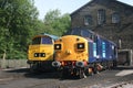 Direct Rail Services 37087 and Western D1023 Diesels at Haworth, Keighley and Worth Valley Railway, West Yorkshire, UK - June 2008