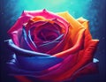 direct in zooming of a rose, blue background, ai generated image