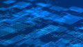 Directed stream of luminous particles. Digital technology background. Big data visualization. 3d rendering