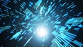 Directed stream of luminous particles. Digital technology background. Big data visualization. 3d rendering